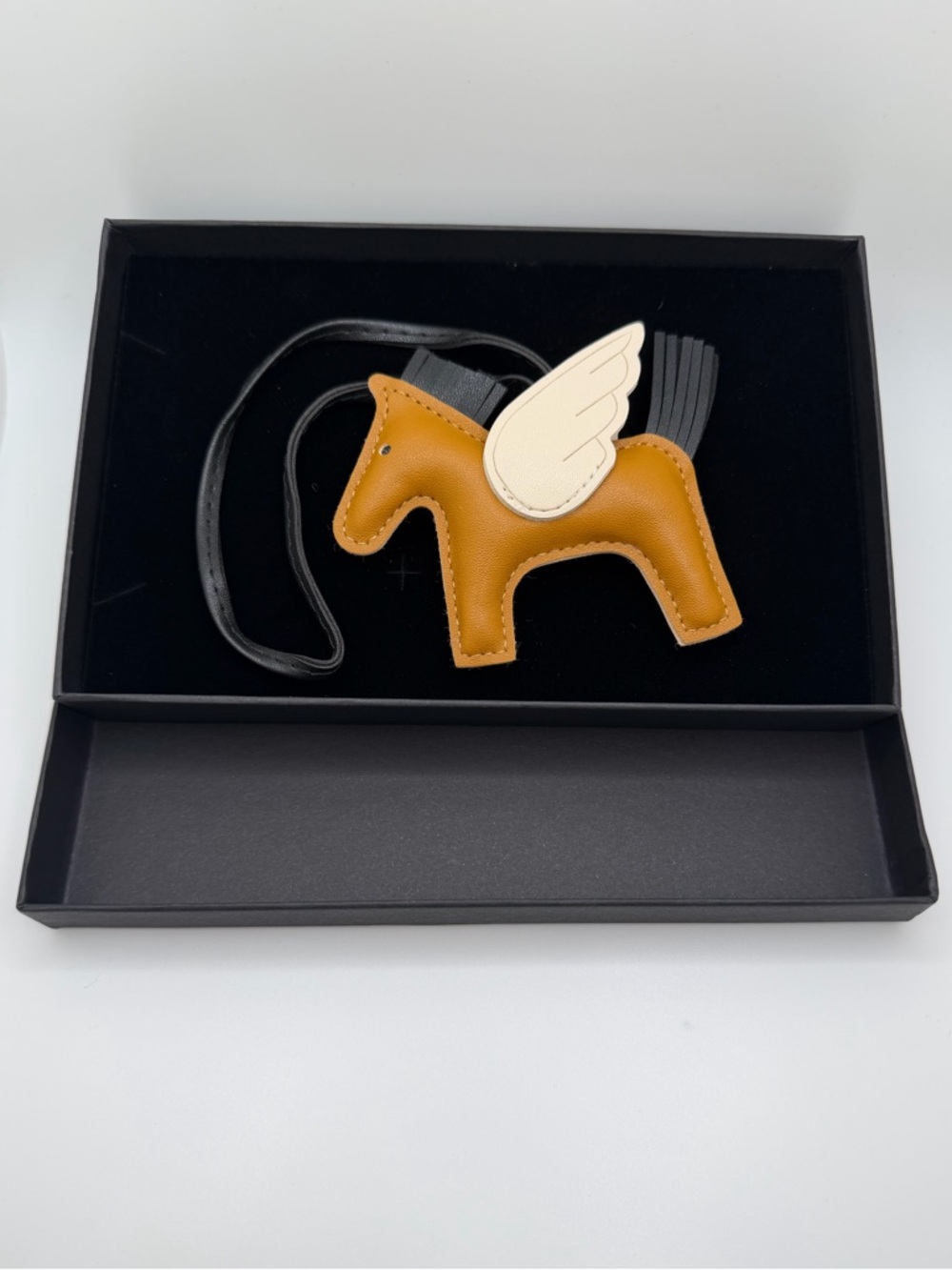 Leather Pegasus Bag Charm in Tan and Cream Faux Leather for Handbag